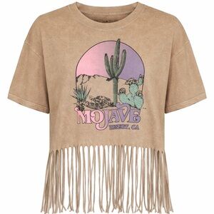 Boho cropped Fringe festival Graphic Tee - beige  Size XL